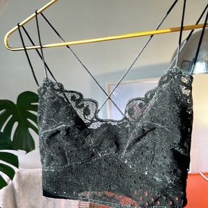 Free People Intimately Small Black Velvet Madonna Bralette NWOT